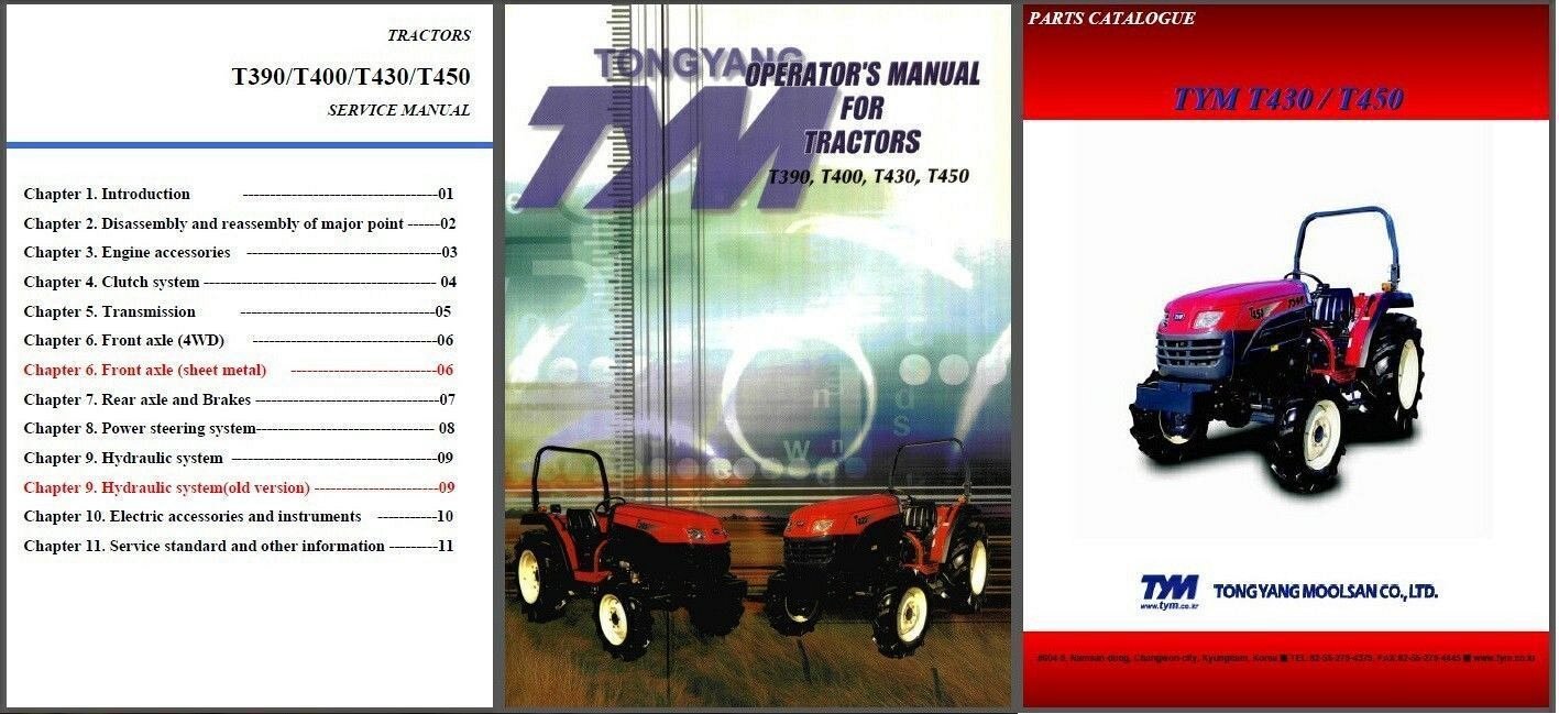 TYM T390 T400 T430 T450 Tractor Repair Service & Parts Manual CD - T 390 400