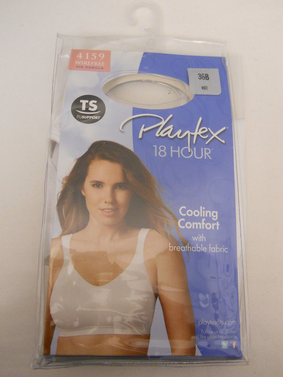 Playtex 18 Hour Womens Bra 36b Solid White Wire Free Cooling Comfort Back Close For Sale