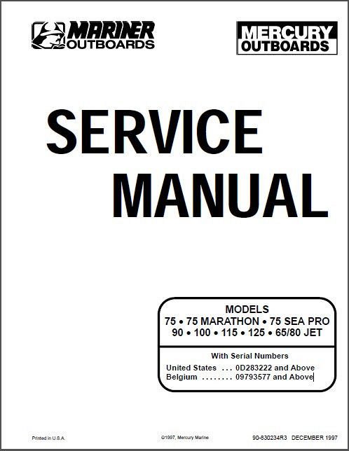 Mercury Mariner 65 75 80 90 100 115 125 Outboard Motors Service