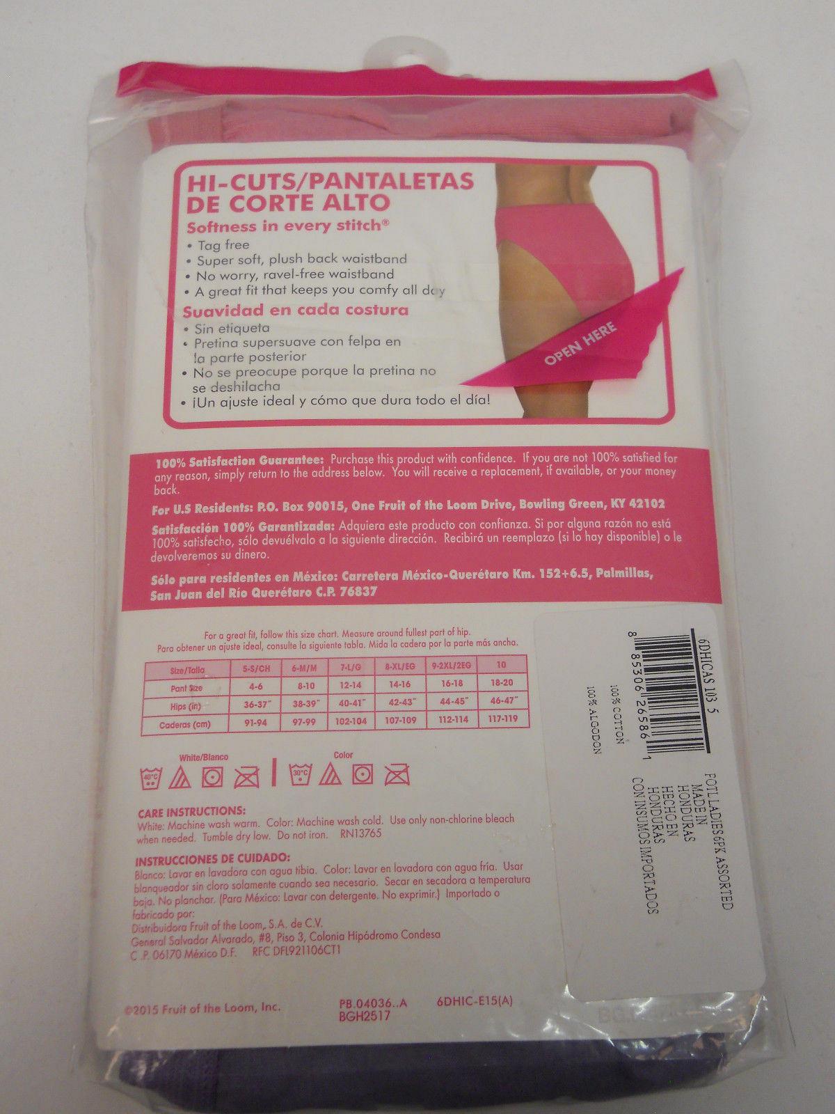 Fruit of the Loom 6DHICAS Womens 6 Pack Cotton Hi-Cut Choose SZ//Color.