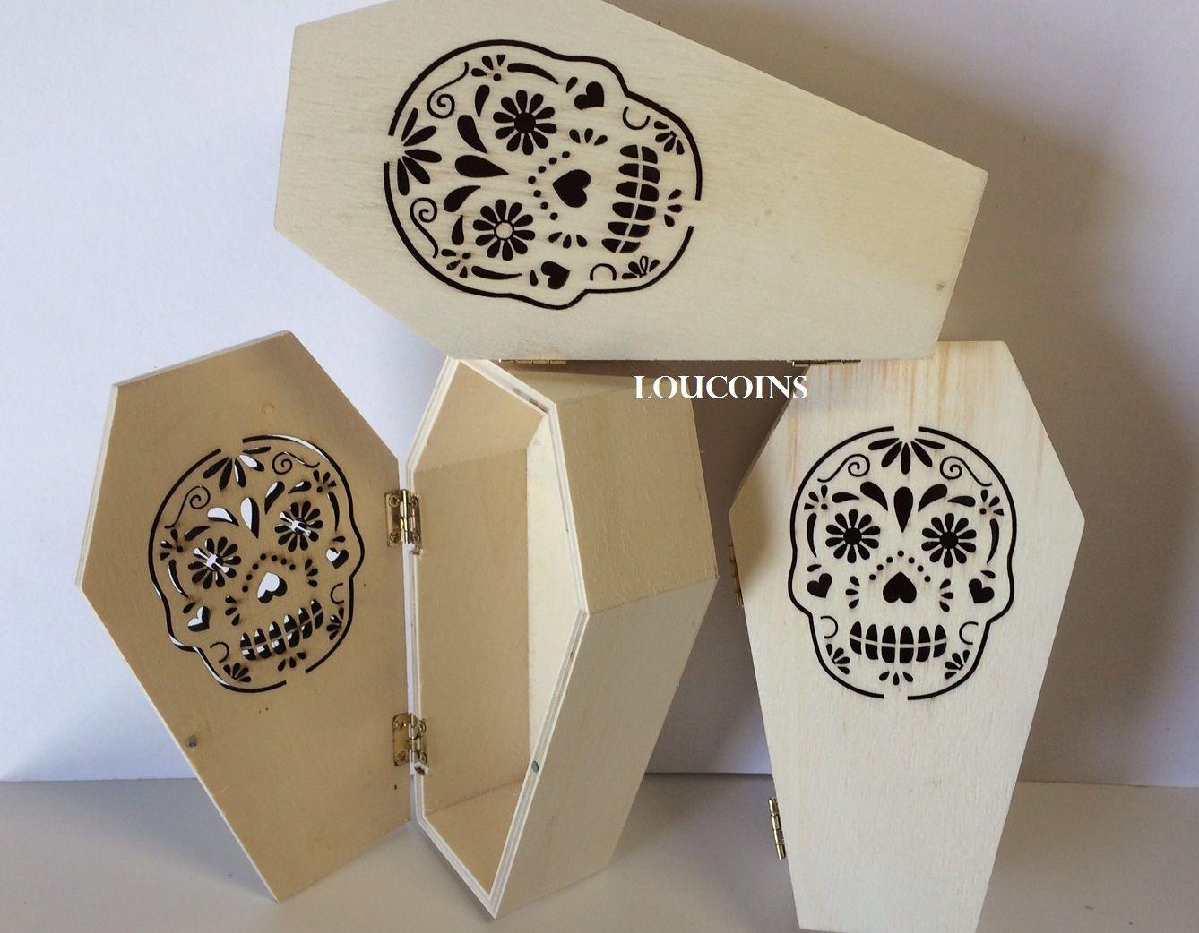 Lot of 6 PLYWOOD COFFINS w/ LASER CUT Day of Dead Sugar Skull Halloween 4"x 7" Lot of 6 PLYWOOD COFFINS w/ LASER CUT Day of Dead Sugar Skull Halloween 4"x 7"
